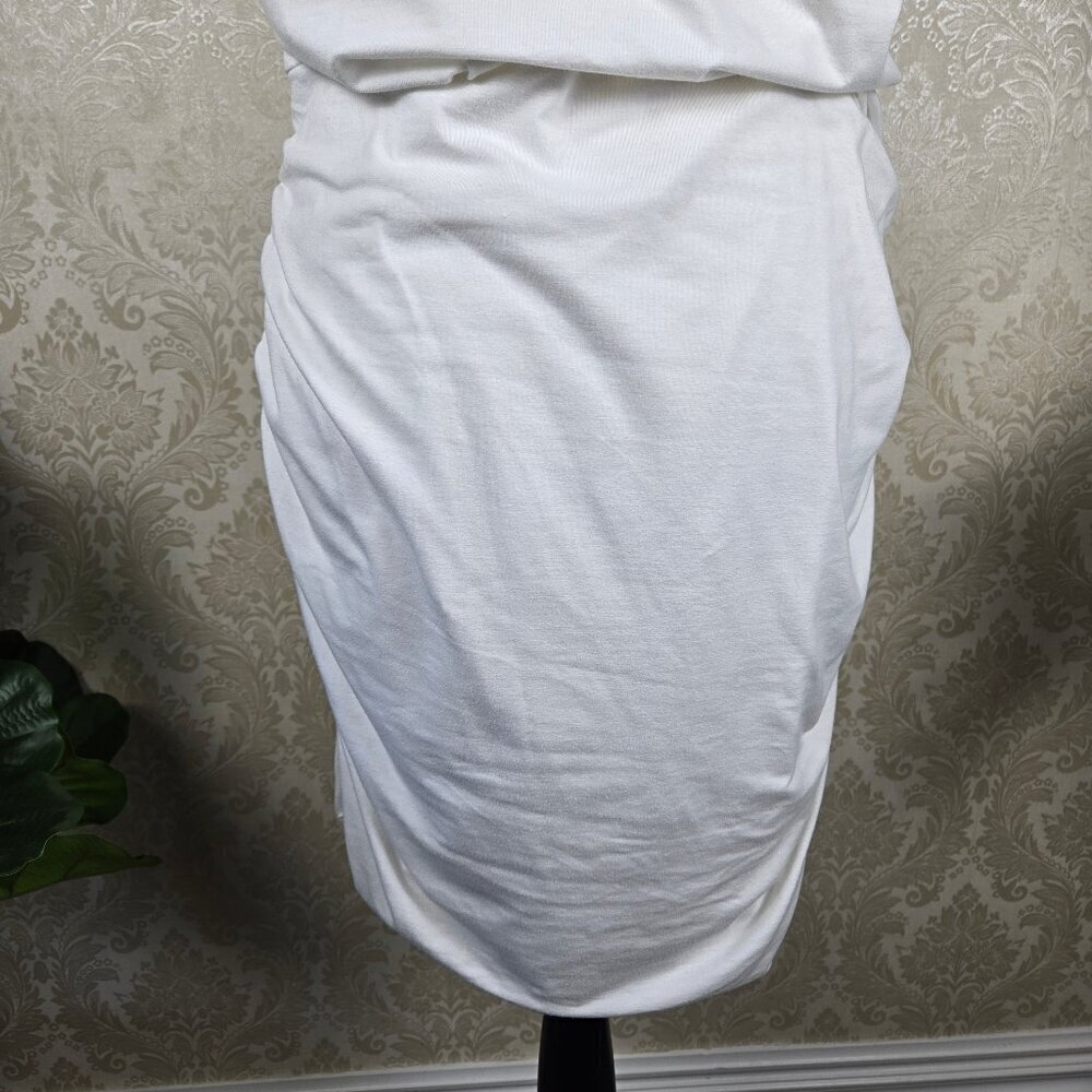Athleta Size Large White T-Shirt Jersey Knit Dress Ruched Skirt Casual V-Neck - Picture 10 of 16